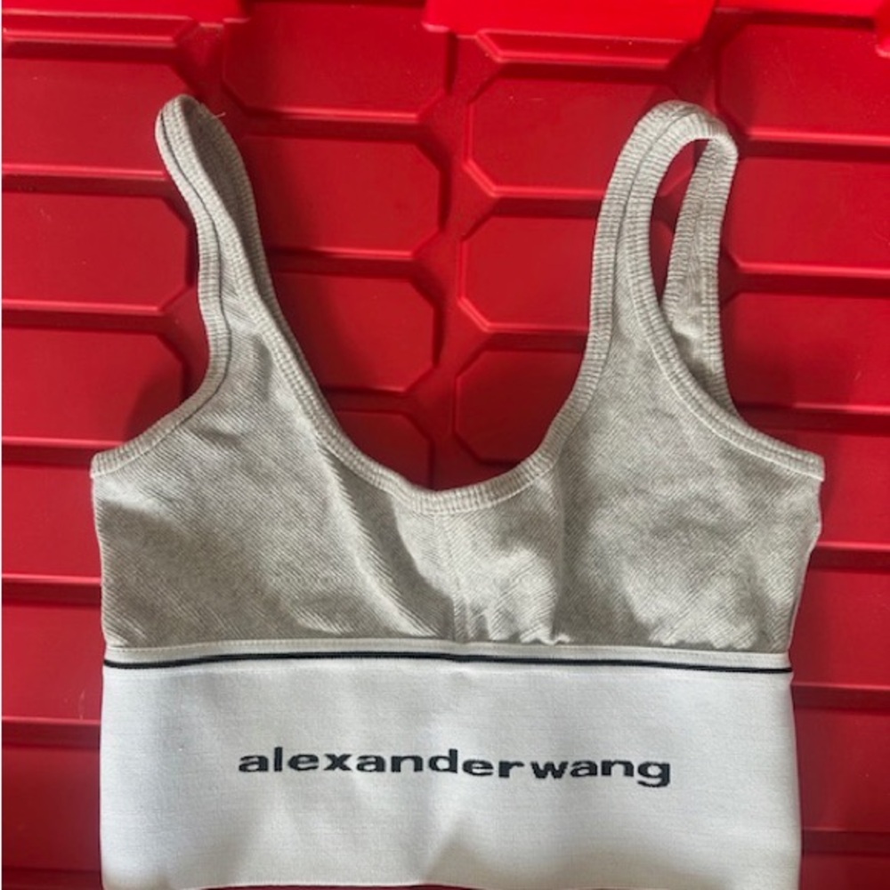 Alexander Wang Gray & White Logo Crop Bralette